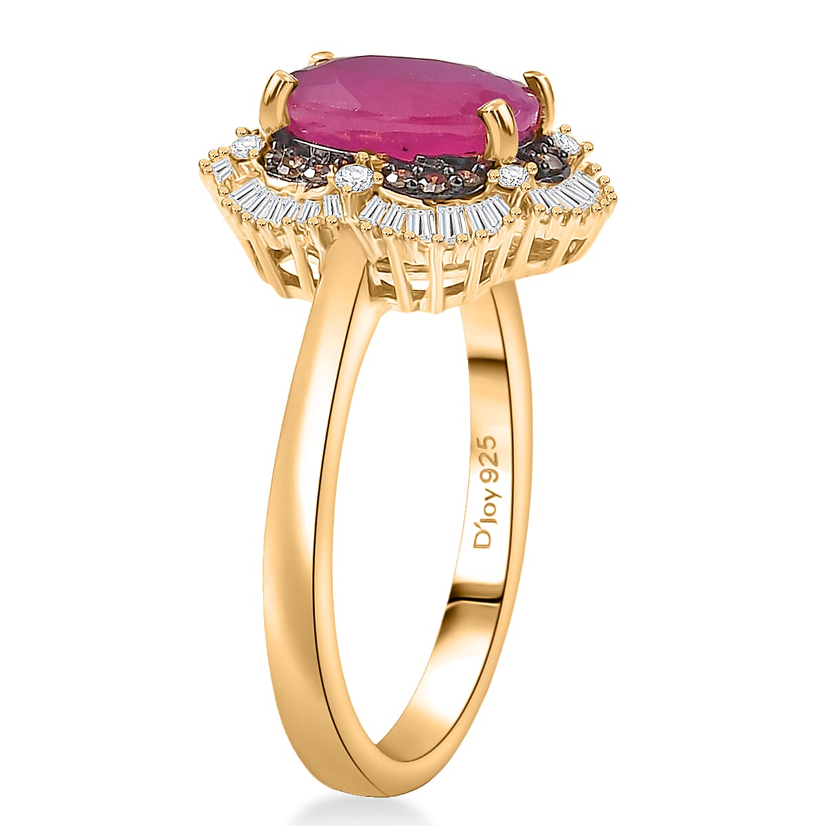 D'Joy AAA Royal Ruby, Natural Diamond Ring in 18K Vermeil YG Over Sterling Silver 3.10 ctw (Size 9.0) image number 3