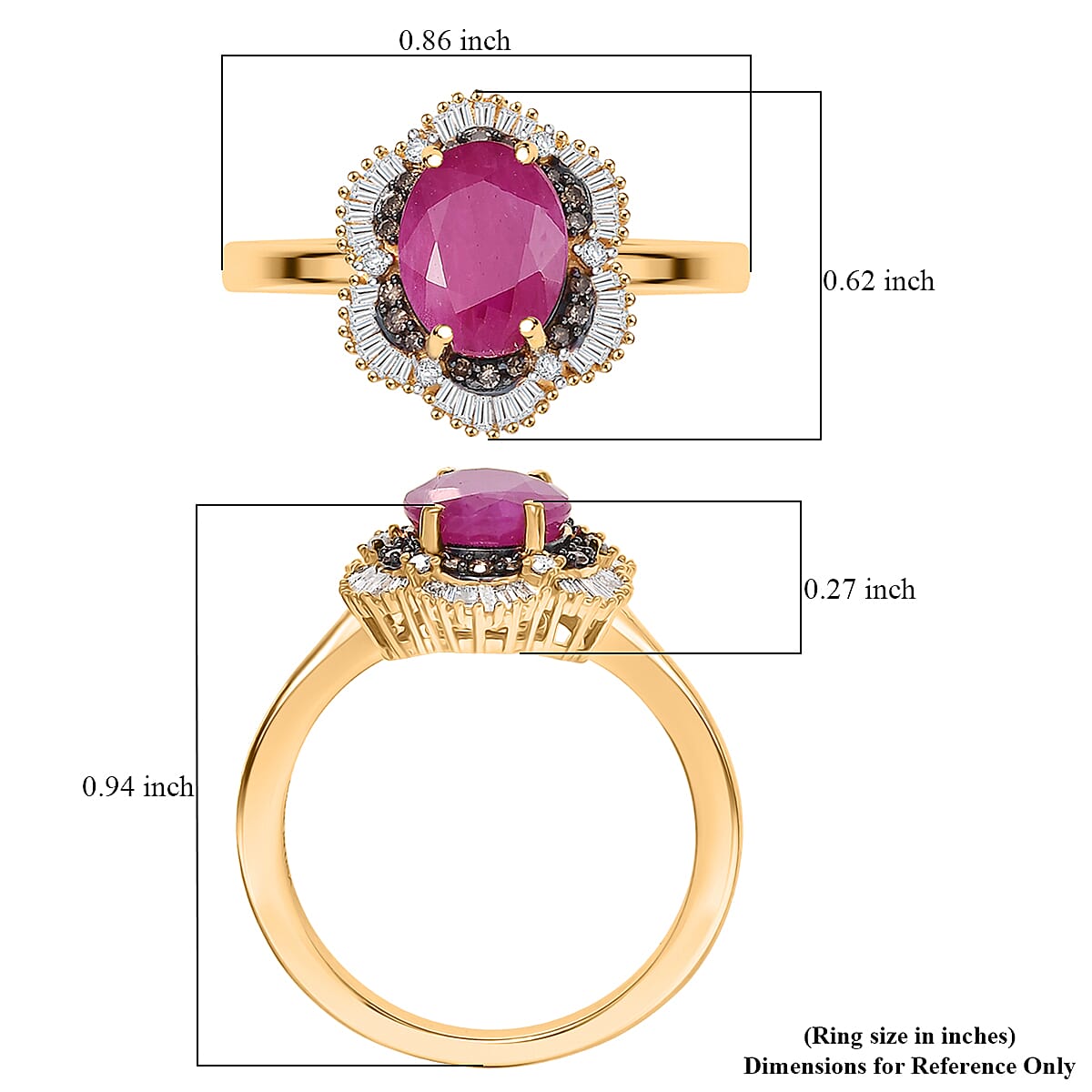 D'Joy AAA Royal Ruby, Natural Diamond Ring in 18K Vermeil YG Over Sterling Silver 3.10 ctw (Size 9.0) image number 5