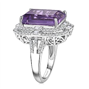 Doorbuster D'Joy Lusaka Amethyst and Moissanite 13.30 ctw Crowned Oracle Ring in Rhodium Over Sterling Silver (Size 10.0)