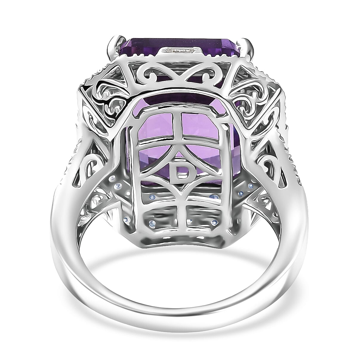 Doorbuster D'Joy Lusaka Amethyst and Moissanite 13.30 ctw Crowned Oracle Ring in Rhodium Over Sterling Silver (Size 10.0) image number 4
