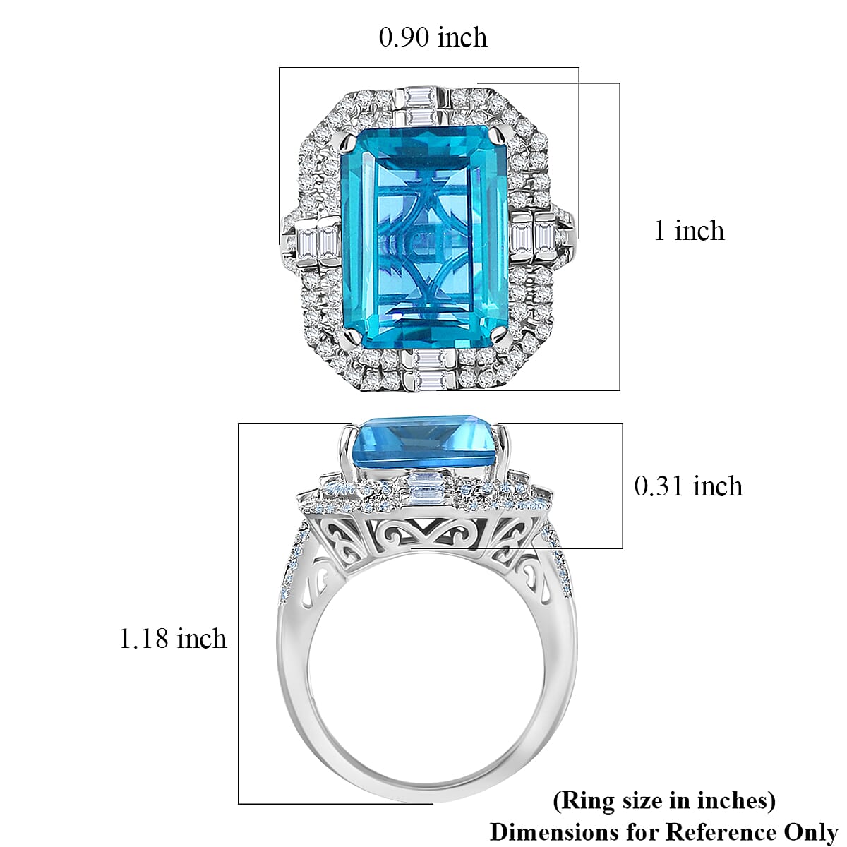 D'Joy Sky Blue Topaz and Moissanite 15.90 ctw Crowned Oracle Ring in Rhodium Over Sterling Silver (Size 7.0)