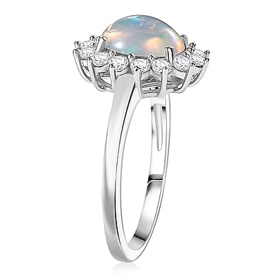 D'Joy Ethiopian Welo Opal, White Zircon Ring in Platinum Over Sterling Silver 1.85 ctw (Size 10.0)