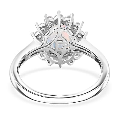 D'Joy Ethiopian Welo Opal, White Zircon Ring in Platinum Over Sterling Silver 1.85 ctw (Size 10.0)