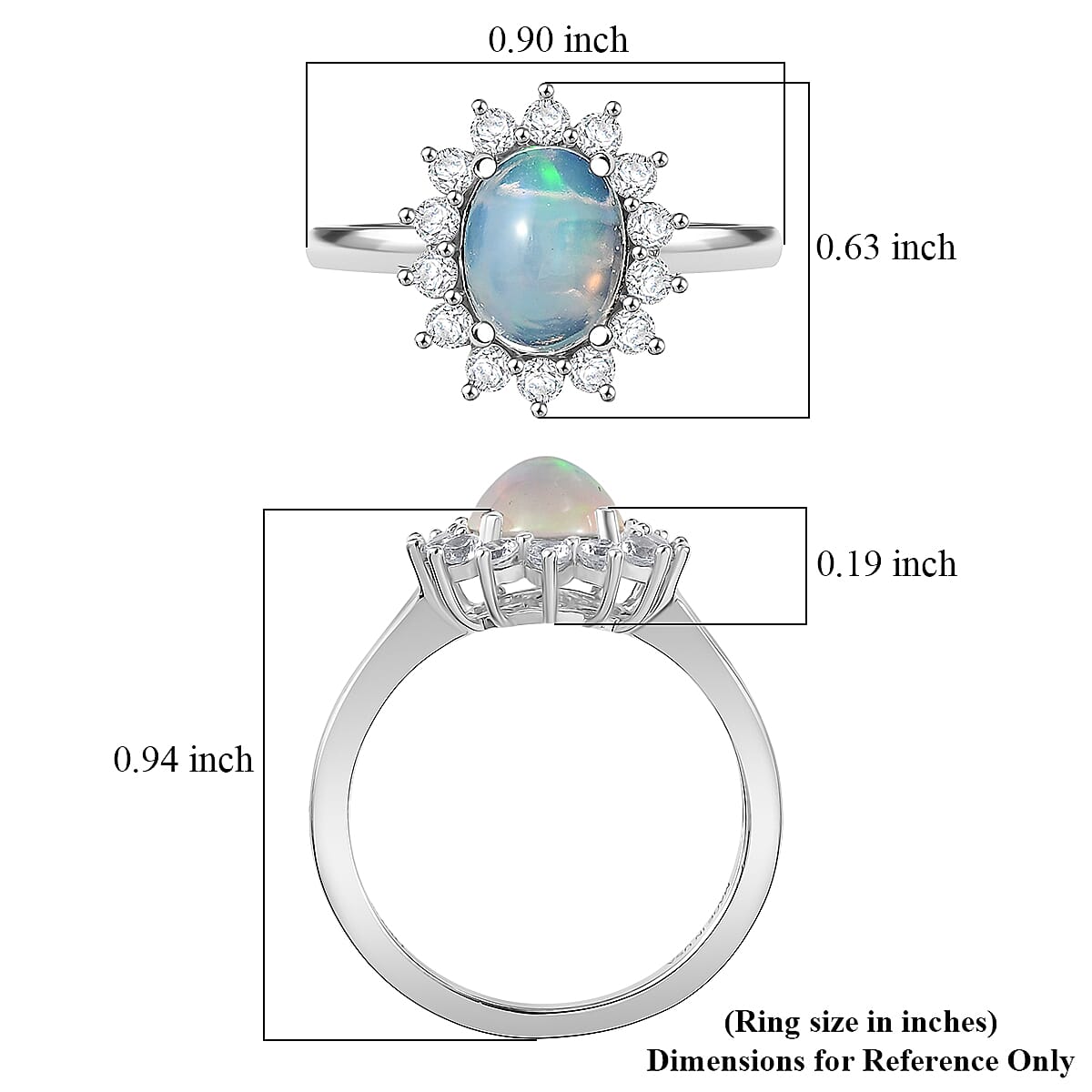 D'Joy Ethiopian Welo Opal, White Zircon Ring in Platinum Over Sterling Silver 1.85 ctw (Size 10.0)