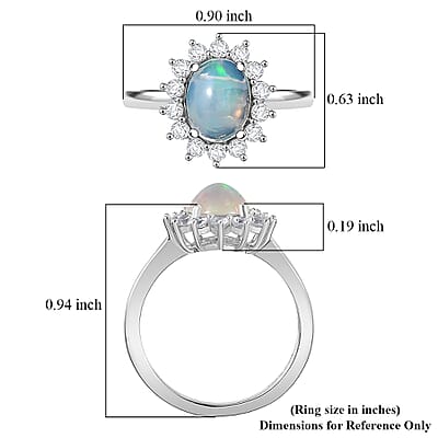 D'Joy Ethiopian Welo Opal, White Zircon Ring in Platinum Over Sterling Silver 1.85 ctw (Size 10.0)