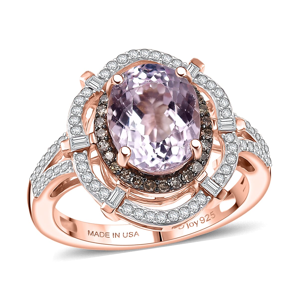 D'Joy Martha Rocha Kunzite, Natural Diamond Ring in 18K Vermeil RG Over Sterling Silver 4.10 ctw (Size 10.0)