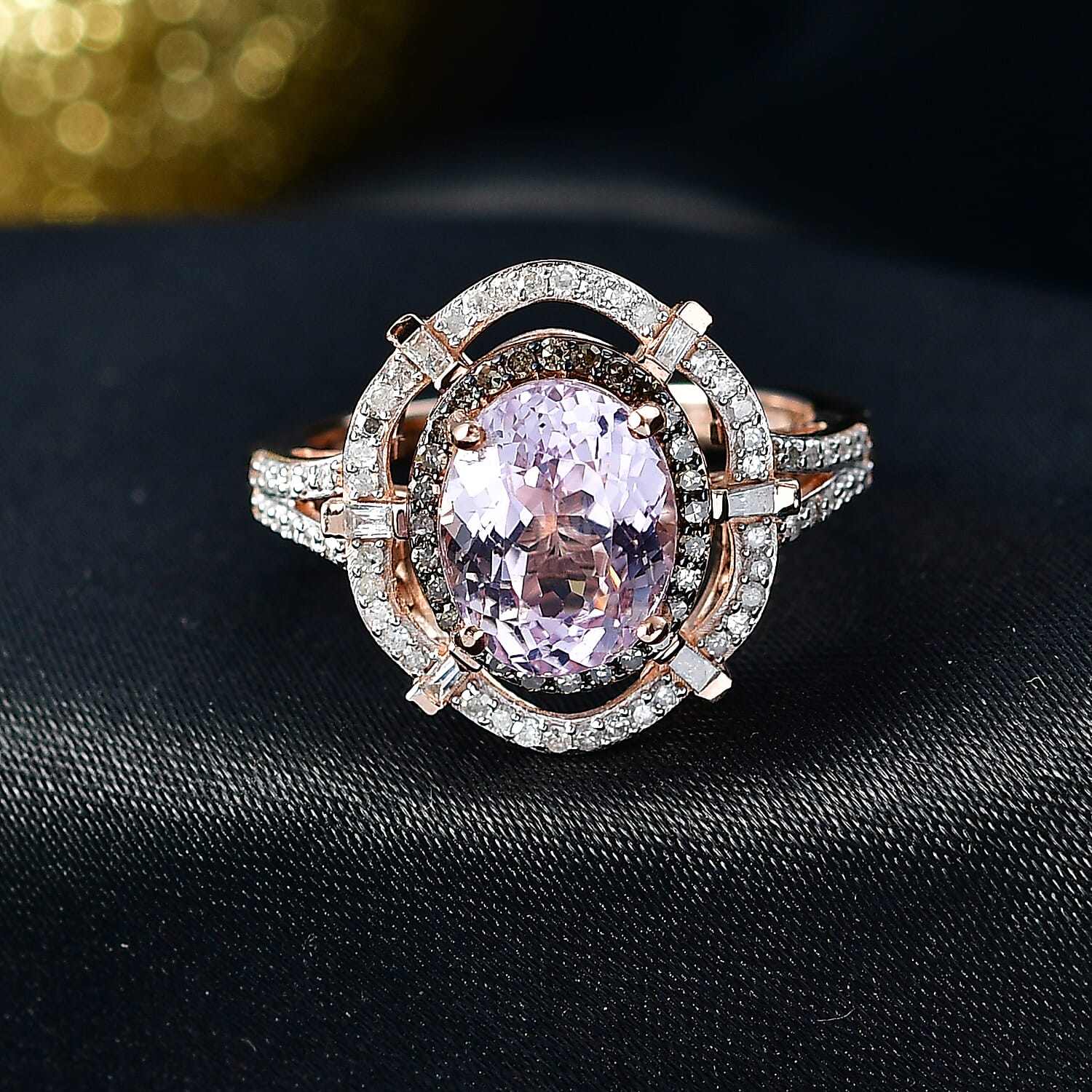 D'Joy Martha Rocha Kunzite, Natural Diamond Ring in 18K Vermeil RG Over Sterling Silver 4.10 ctw (Size 10.0)