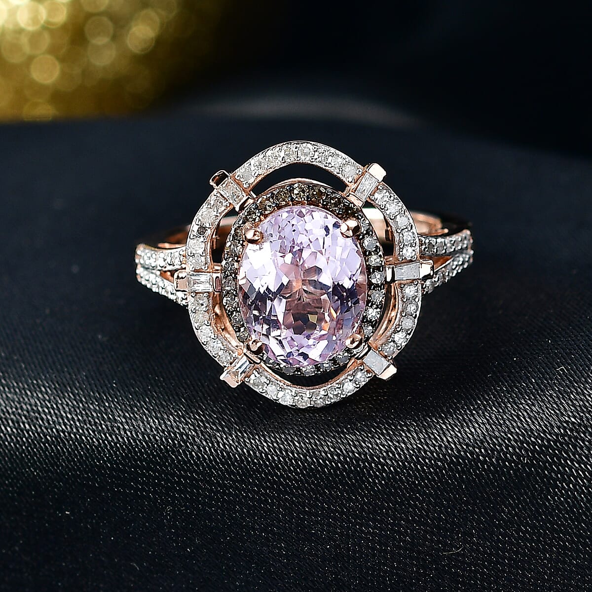 D'Joy Martha Rocha Kunzite, Natural Diamond Ring in 18K Vermeil RG Over Sterling Silver 4.10 ctw (Size 10.0) image number 1