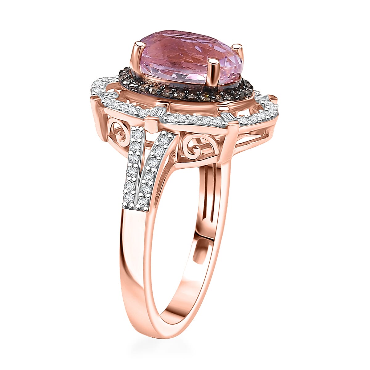 D'Joy Martha Rocha Kunzite, Natural Diamond Ring in 18K Vermeil RG Over Sterling Silver 4.10 ctw (Size 10.0)