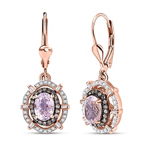 D'Joy Martha Rocha Kunzite, Natural Diamond Earrings in 18K Vermeil RG Over Sterling Silver 2.60 ctw