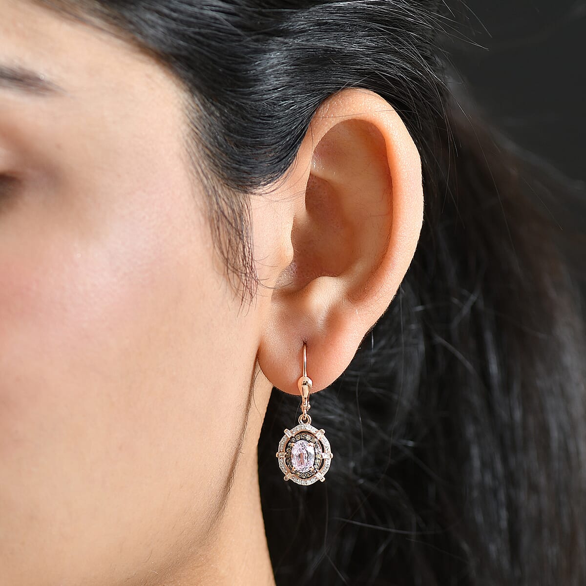 D'Joy Martha Rocha Kunzite, Natural Diamond Earrings in 18K Vermeil RG Over Sterling Silver 2.60 ctw image number 2