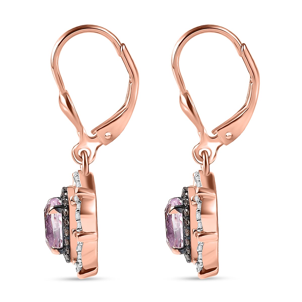 D'Joy Martha Rocha Kunzite, Natural Diamond Earrings in 18K Vermeil RG Over Sterling Silver 2.60 ctw image number 3