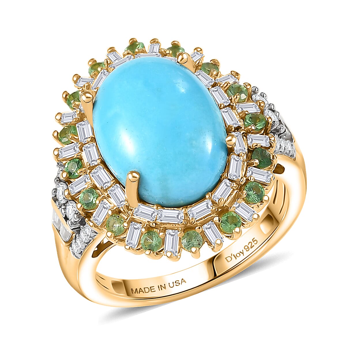 D'Joy Sleeping Beauty Turquoise and Multi Gemstone 6.85 ctw Ring in 18K Vermeil Yellow Gold Over Sterling Silver (Size 10.0) image number 0