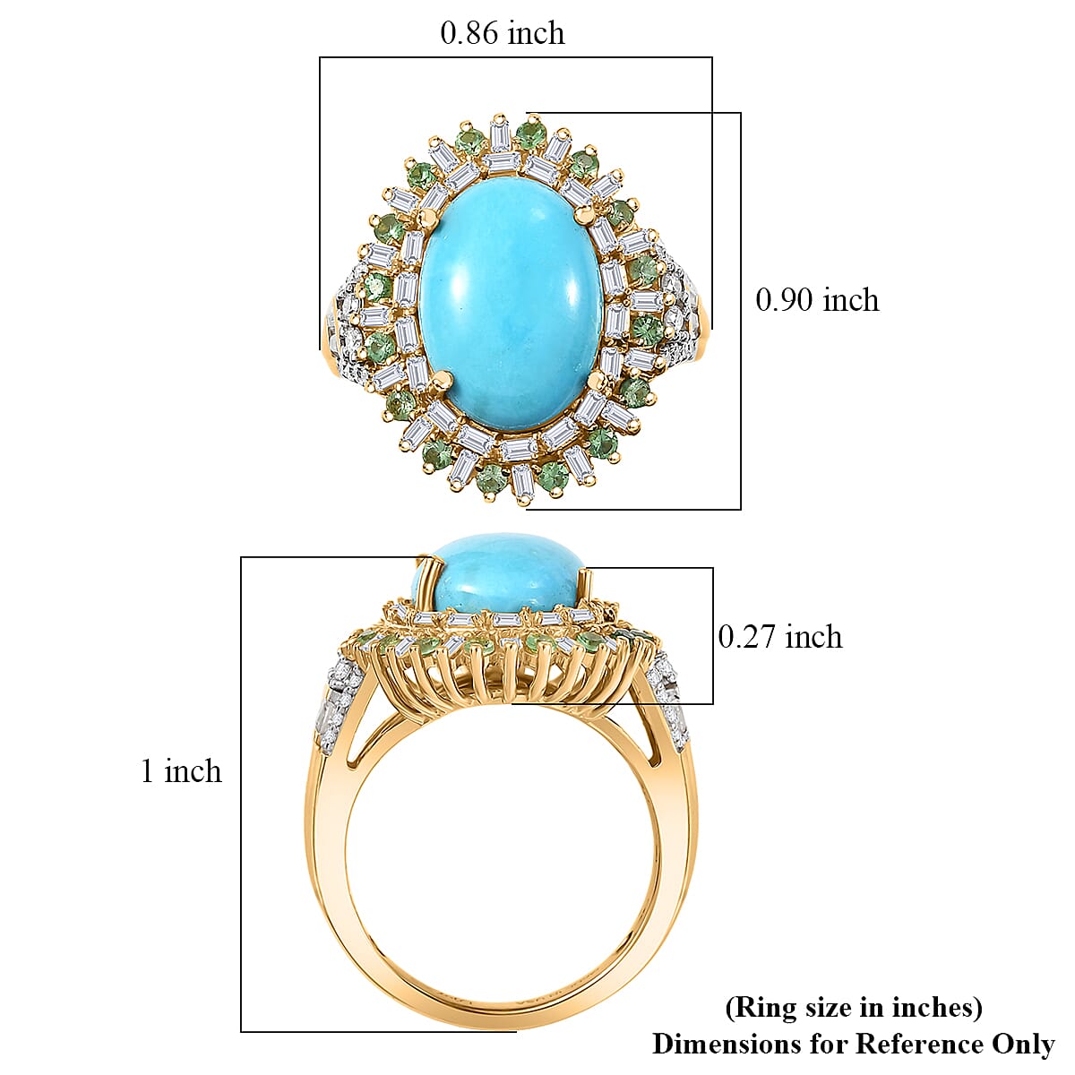 D'Joy Sleeping Beauty Turquoise and Multi Gemstone 6.85 ctw Ring in 18K Vermeil Yellow Gold Over Sterling Silver (Size 10.0) image number 5