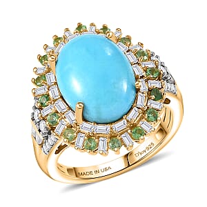 D'Joy Sleeping Beauty Turquoise, Multi Gemstone Ring in 18K Vermeil YG Over Sterling Silver 6.85 ctw (Size 8.0)
