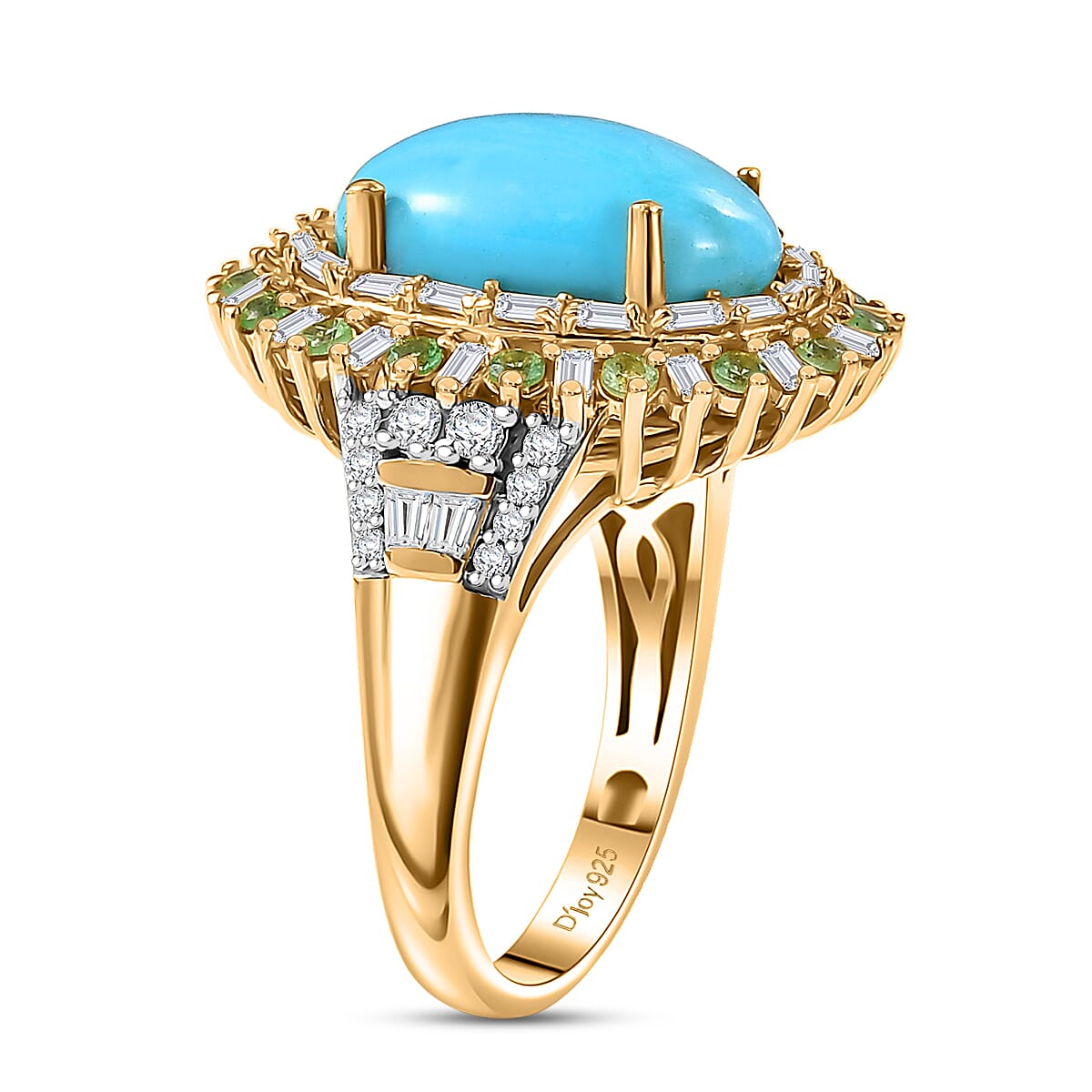 D'Joy Sleeping Beauty Turquoise, Multi Gemstone Ring in 18K Vermeil YG Over Sterling Silver 6.85 ctw (Size 8.0) image number 3