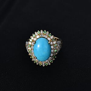 D'Joy Sleeping Beauty Turquoise, Multi Gemstone Ring in 18K Vermeil YG Over Sterling Silver 6.85 ctw (Size 9.0)