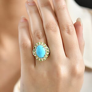D'Joy Sleeping Beauty Turquoise, Multi Gemstone Ring in 18K Vermeil YG Over Sterling Silver 6.85 ctw (Size 9.0)