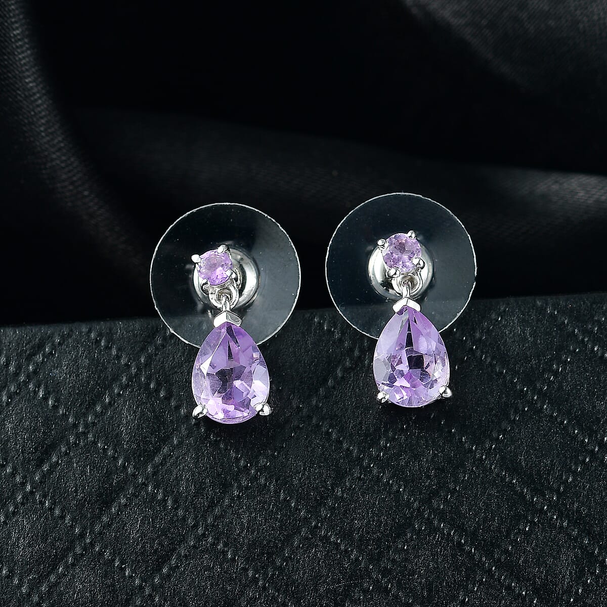 D'Joy Rose De France Amethyst 2.20ctw Stud Earrings in Platinum Over Sterling Silver image number 1