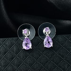 D'Joy Rose De France Amethyst 2.20ctw Stud Earrings in Platinum Over Sterling Silver