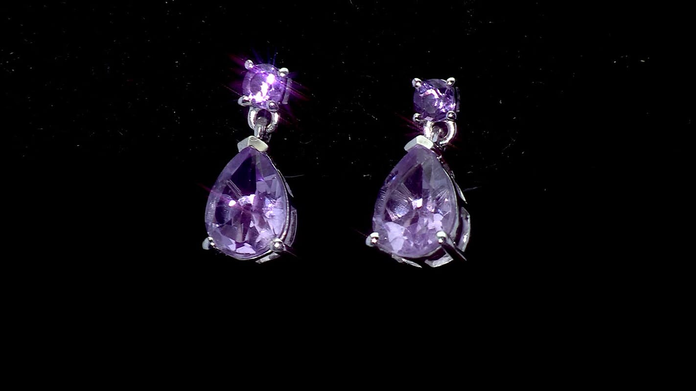 D'Joy Rose De France Amethyst 2.20ctw Stud Earrings in Platinum Over Sterling Silver