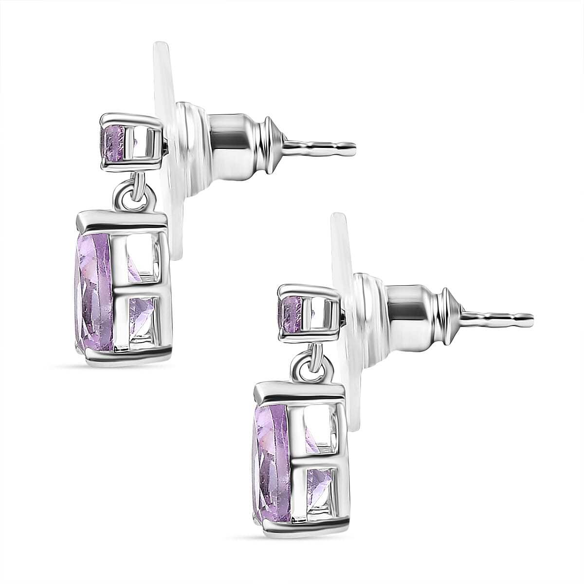 D'Joy Rose De France Amethyst 2.20ctw Stud Earrings in Platinum Over Sterling Silver image number 3