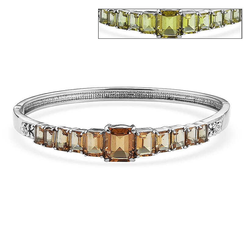EverTrue Autumn Alexite 13.60 ctw Bangle Bracelet in Stainless Steel (7.25 In)