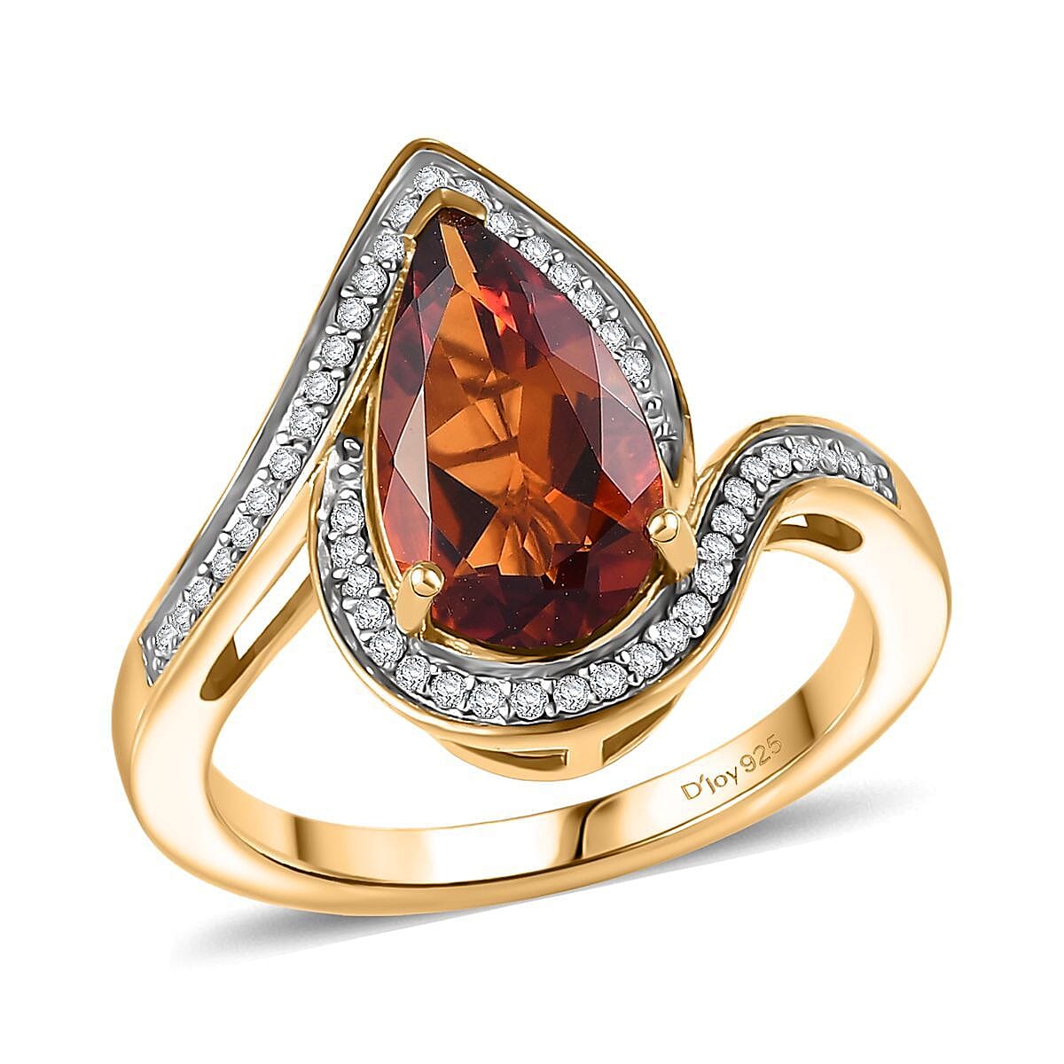 D'Joy Premium Red Citrine and Moissanite 3.10 ctw Tear of Fire Ring in 18K Vermeil Yellow Gold Over Sterling Silver (Size 10.0) image number 0