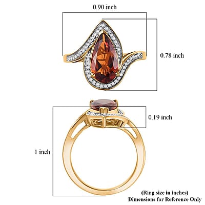 D'Joy Premium Red Citrine and Moissanite 3.10 ctw Tear of Fire Ring in 18K Vermeil Yellow Gold Over Sterling Silver (Size 10.0)