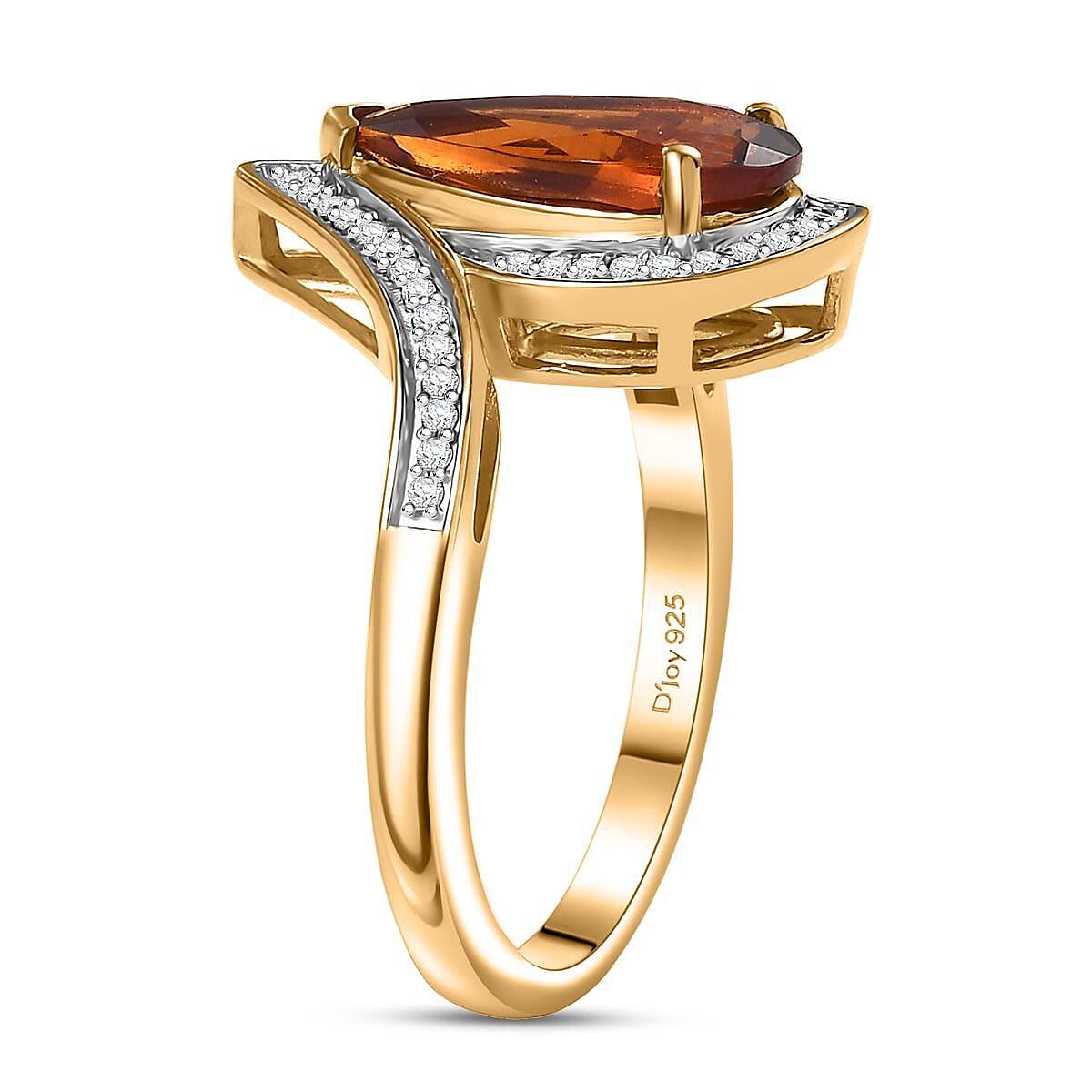 D'Joy Premium Red Citrine and Moissanite 3.10 ctw Tear of Fire Ring in 18K Vermeil Yellow Gold Over Sterling Silver (Size 7.0) image number 3