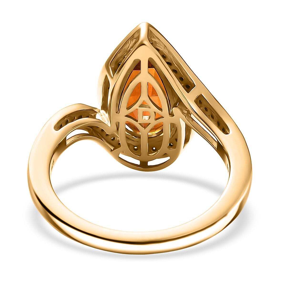 D'Joy Premium Red Citrine and Moissanite 3.10 ctw Tear of Fire Ring in 18K Vermeil Yellow Gold Over Sterling Silver (Size 9.0) image number 4