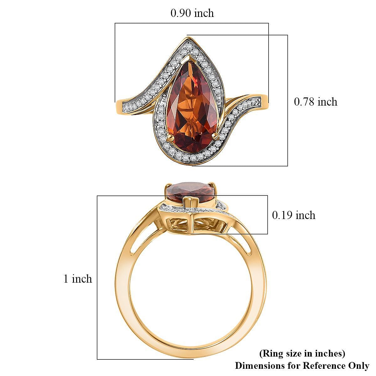 D'Joy Premium Red Citrine and Moissanite 3.10 ctw Tear of Fire Ring in 18K Vermeil Yellow Gold Over Sterling Silver (Size 9.0) image number 5