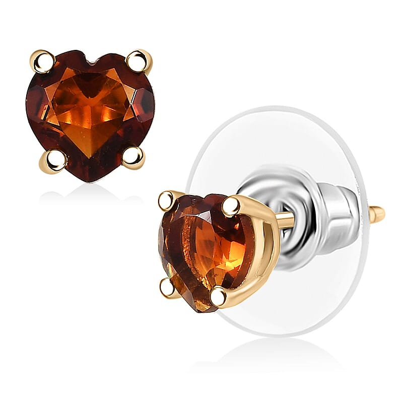 D'Joy Premium Red Citrine 1.45 ctw Flame Heart Earrings in 18K Vermeil Yellow Gold Over Sterling Silver