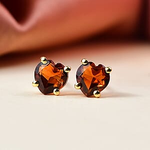 Doorbuster D'Joy Premium Red Citrine 1.45 ctw Flame Heart Earrings in 18K Vermeil Yellow Gold Over Sterling Silver