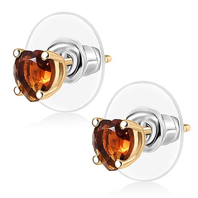 D'Joy Premium Red Citrine 1.45 ctw Flame Heart Earrings in 18K Vermeil Yellow Gold Over Sterling Silver