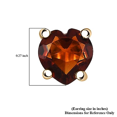 D'Joy Premium Red Citrine 1.45 ctw Flame Heart Earrings in 18K Vermeil Yellow Gold Over Sterling Silver