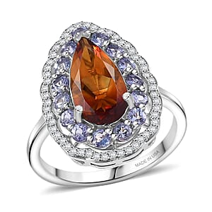 D'Joy Premium Red Citrine and Multi Gemstone 4.00 ctw Twilight Flame Ring in Rhodium Over Sterling Silver (Size 10.0)