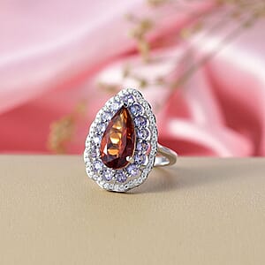 D'Joy Premium Red Citrine and Multi Gemstone 4.00 ctw Twilight Flame Ring in Rhodium Over Sterling Silver (Size 10.0)