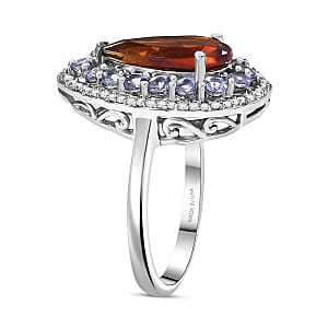 D'Joy Premium Red Citrine and Multi Gemstone 4.00 ctw Twilight Flame Ring in Rhodium Over Sterling Silver (Size 10.0)