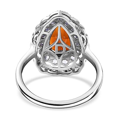 D'Joy Premium Red Citrine and Multi Gemstone 4.00 ctw Twilight Flame Ring in Rhodium Over Sterling Silver (Size 10.0)