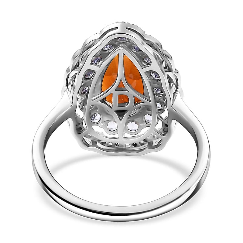 D'Joy Premium Red Citrine and Multi Gemstone 4.00 ctw Twilight Flame Ring in Rhodium Over Sterling Silver (Size 10.0)