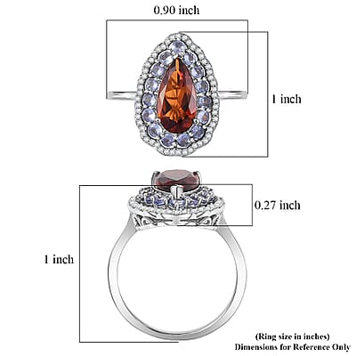 D'Joy Premium Red Citrine and Multi Gemstone 4.00 ctw Twilight Flame Ring in Rhodium Over Sterling Silver (Size 10.0)