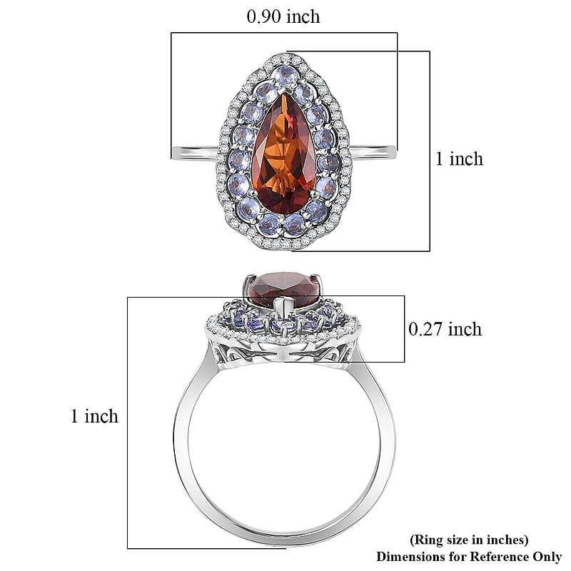 D'Joy Premium Red Citrine and Multi Gemstone 4.00 ctw Twilight Flame Ring in Rhodium Over Sterling Silver (Size 10.0)