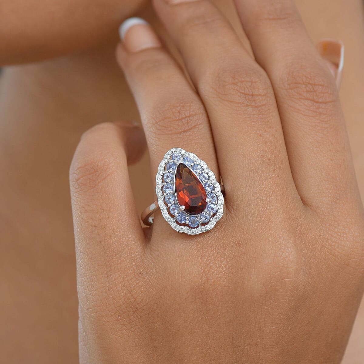 D'Joy Premium Red Citrine and Multi Gemstone 4.00 ctw Twilight Flame Ring in Rhodium Over Sterling Silver (Size 9.0) image number 2