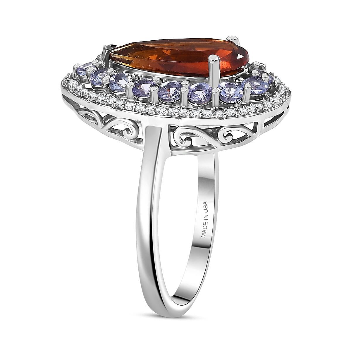 D'Joy Premium Red Citrine and Multi Gemstone 4.00 ctw Twilight Flame Ring in Rhodium Over Sterling Silver (Size 9.0) image number 3