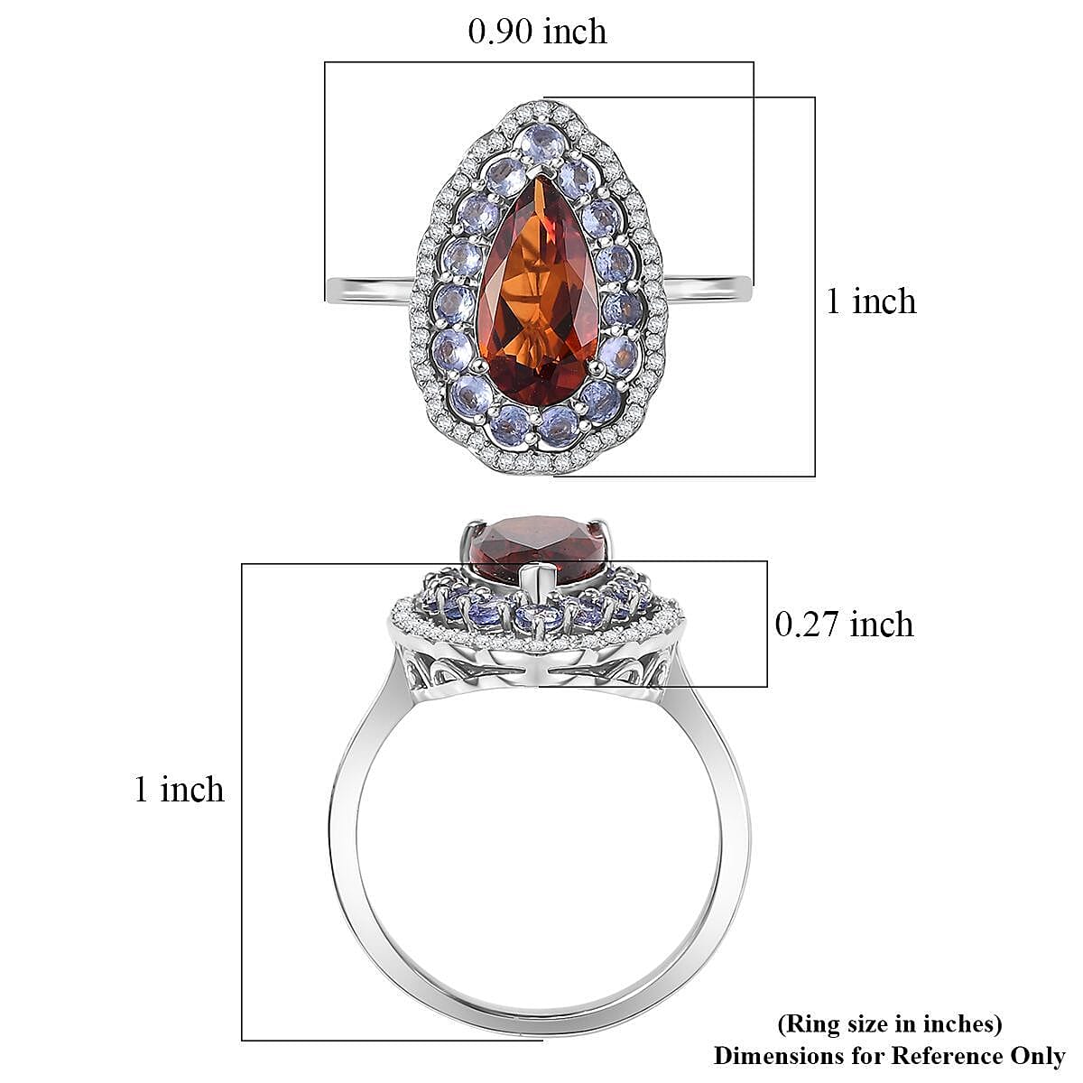 D'Joy Premium Red Citrine and Multi Gemstone 4.00 ctw Twilight Flame Ring in Rhodium Over Sterling Silver (Size 9.0) image number 5