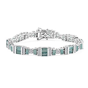 D'Joy Premium Grandidierite and Moissanite 7.50 ctw Celestial Stream Bracelet in Rhodium Over Sterling Silver (6.50 In)