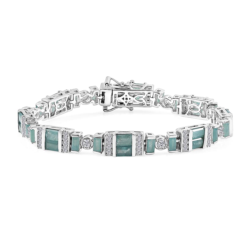 D'Joy Premium Grandidierite and Moissanite 7.50 ctw Celestial Stream Bracelet in Rhodium Over Sterling Silver (6.50 In)