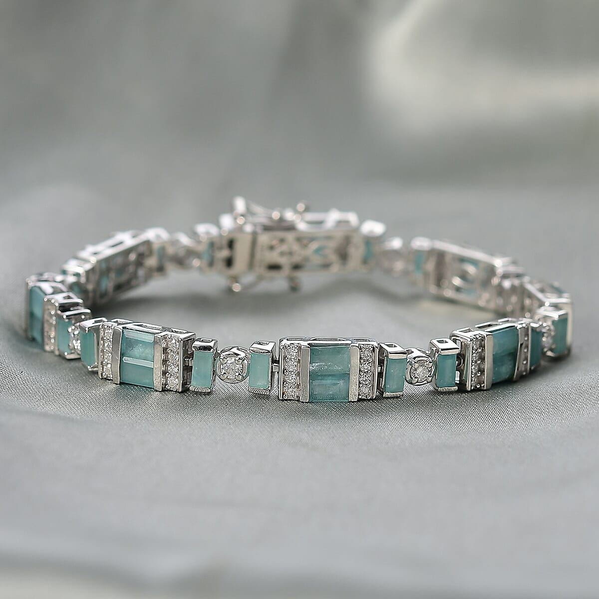 D'Joy Premium Grandidierite and Moissanite 7.50 ctw Celestial Stream Bracelet in Rhodium Over Sterling Silver (6.50 In) image number 1