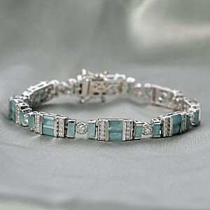D'Joy Premium Grandidierite and Moissanite 7.50 ctw Celestial Stream Bracelet in Rhodium Over Sterling Silver (6.50 In)